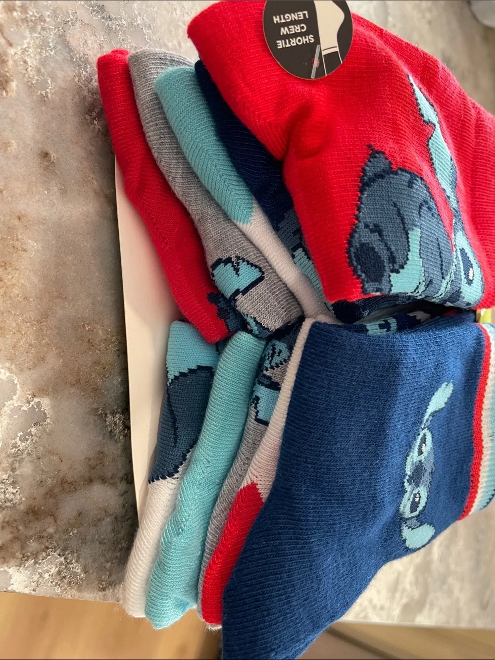 Disney Stitch Kids Crew Socks - Red & Navy with Light Blue Accents